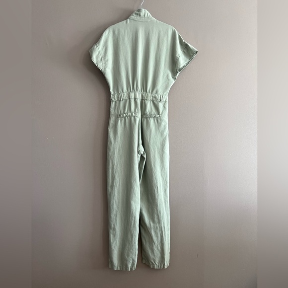ZARA Green Khaki Linen Blend Short Sleeve Jumpsuit Sz XS - Picture 3 of 13